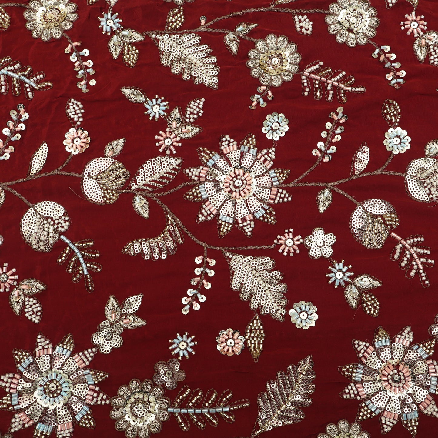 Sequins Crepe Embroidery Pattren Fabric