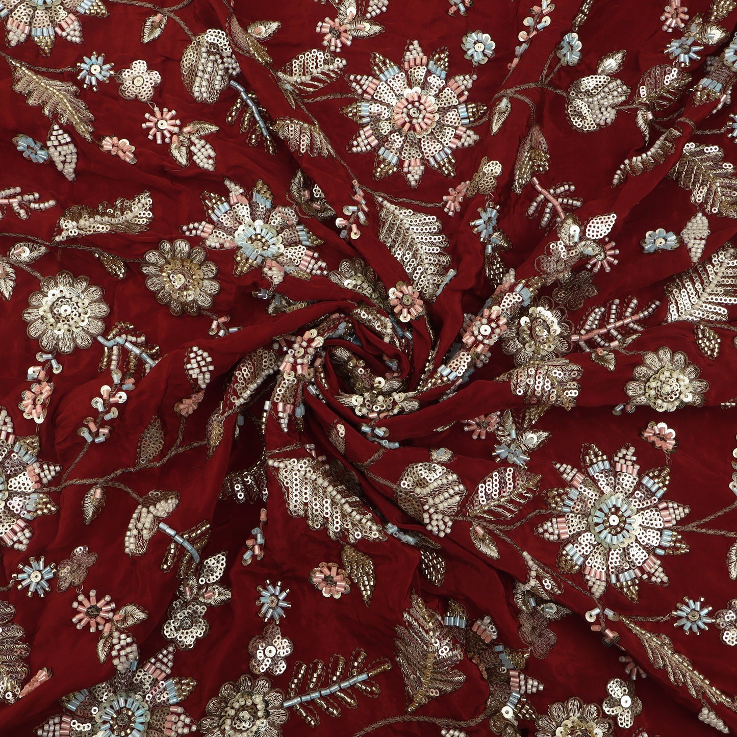 Sequins Crepe Embroidery Pattren Fabric