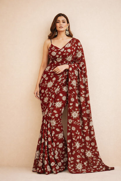 Sequins Crepe Embroidery Pattren Fabric