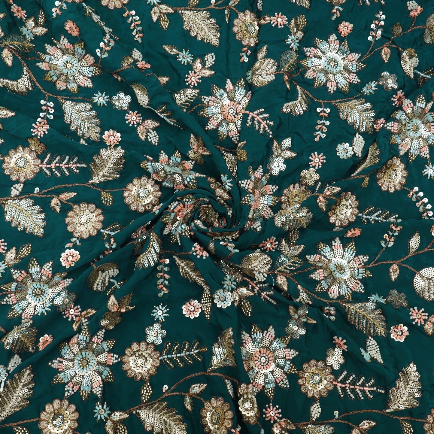 Sequins Crepe Embroidery Pattren Fabric
