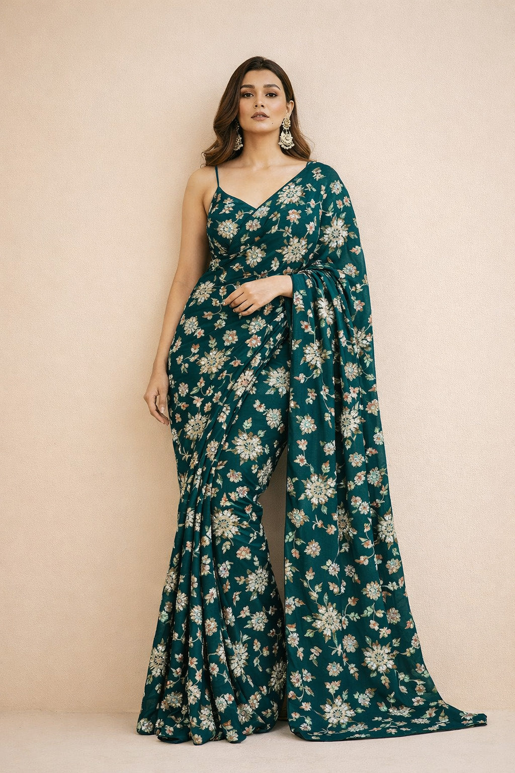 Sequins Crepe Embroidery Pattren Fabric