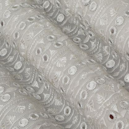 White Color Georgette Embroidery Fabric