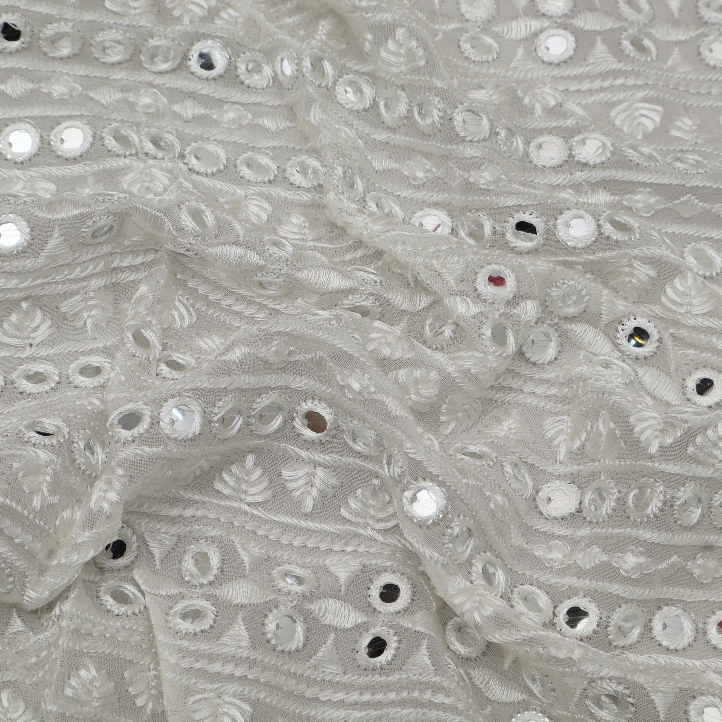 White Color Georgette Embroidery Fabric