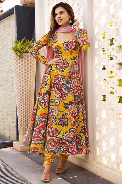 Multitone Satin Floral Print Fabric