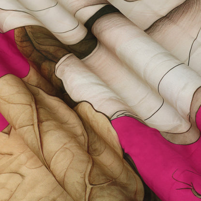 Pink & Rusty Color Satin Fabric With Floral Design