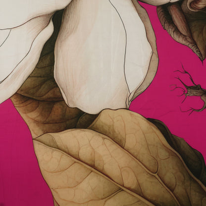 Pink & Rusty Color Satin Fabric With Floral Design