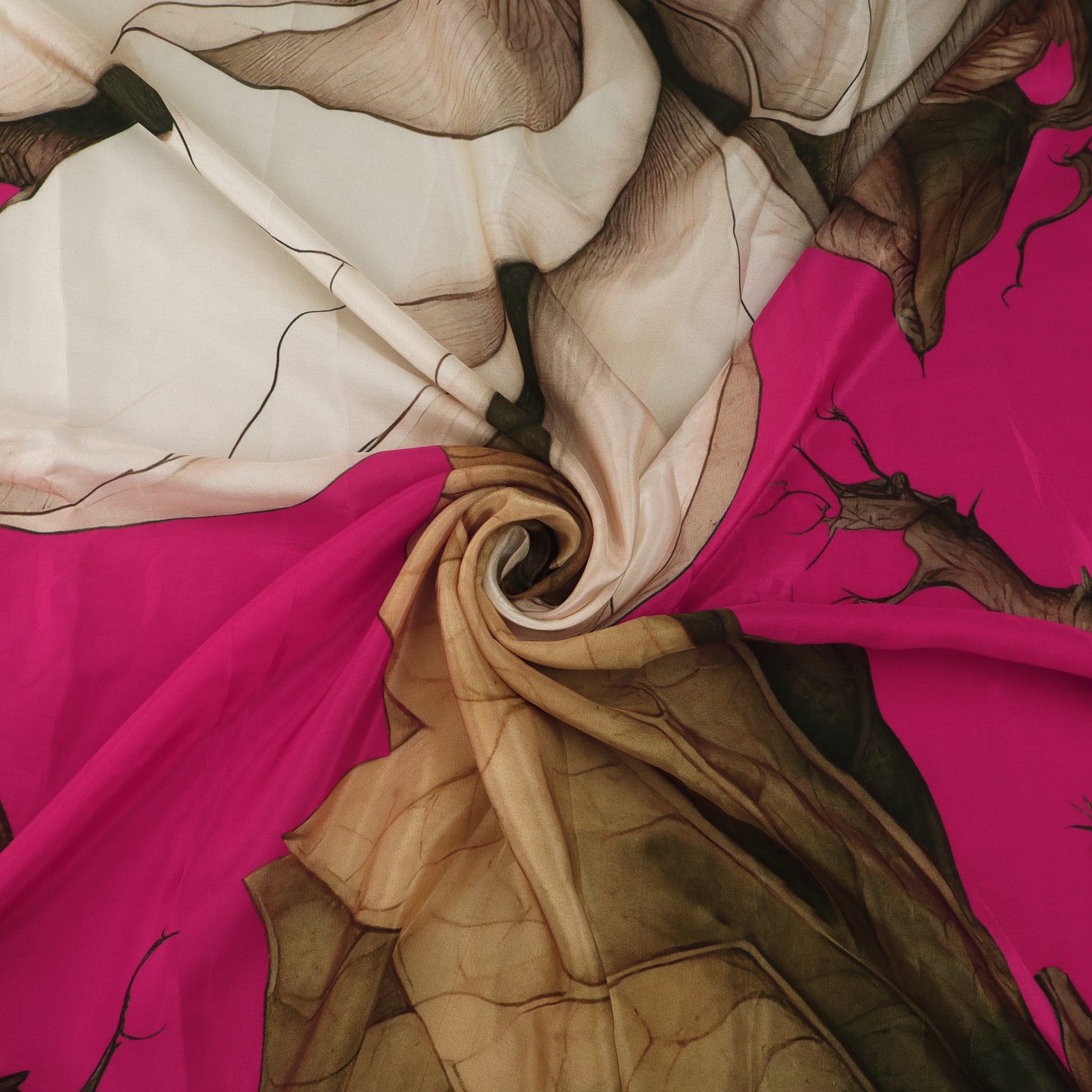Pink & Rusty Color Satin Fabric With Floral Design