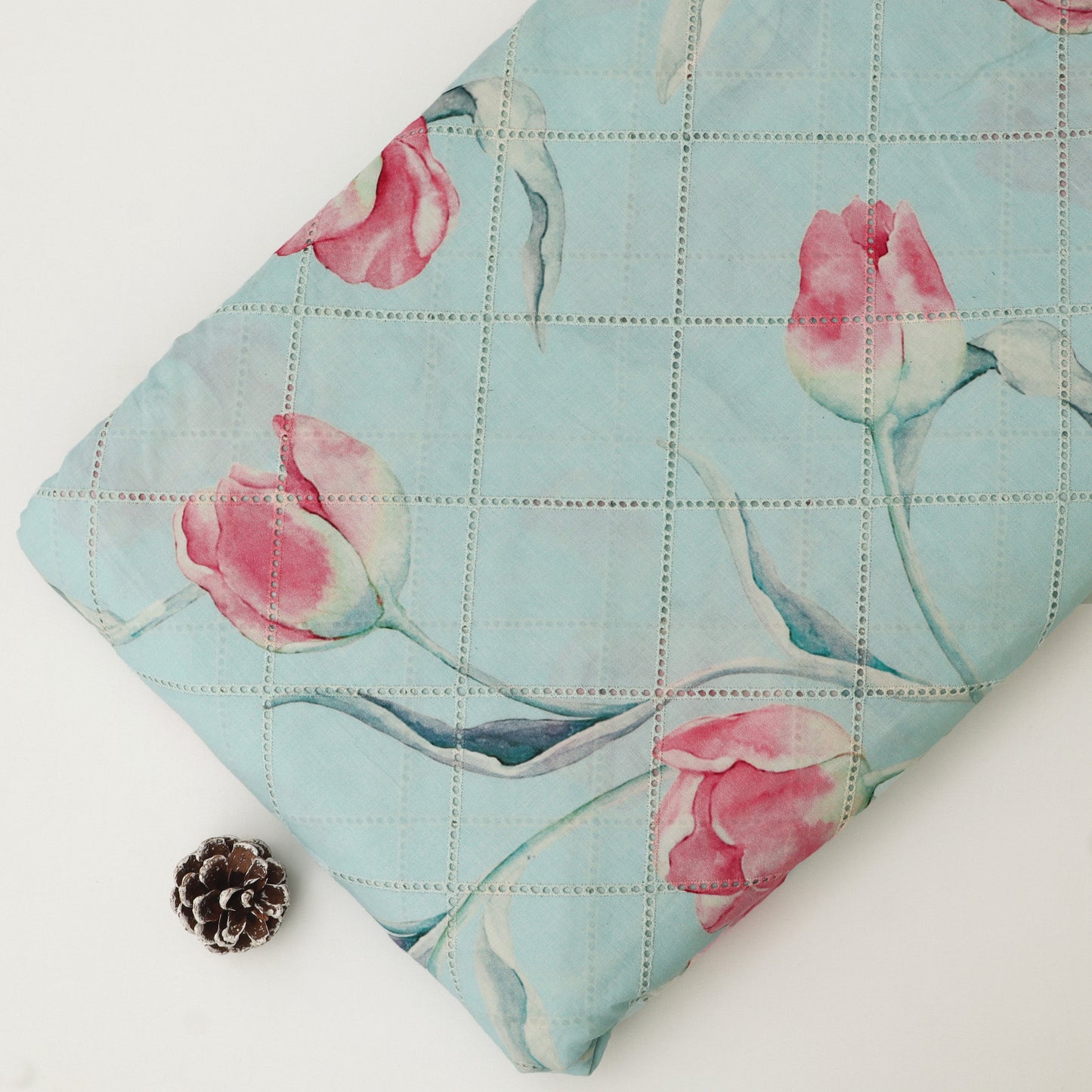 Cotton Chikan Print Embroidery Fabric