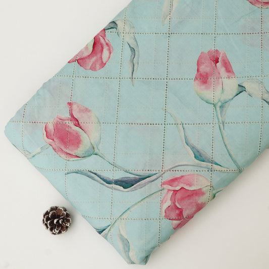 Cotton Chikan Print Embroidery Fabric