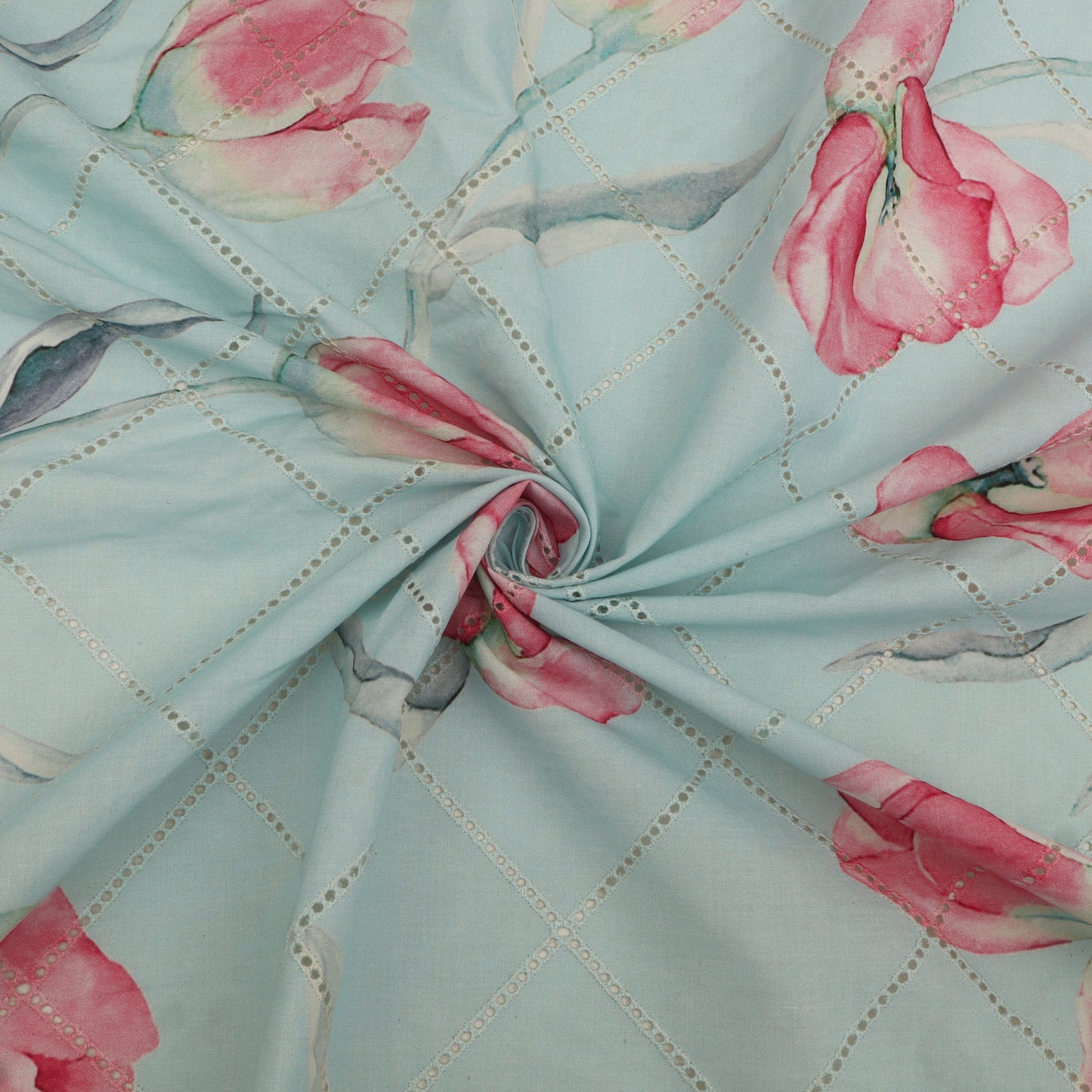 Cotton Chikan Print Embroidery Fabric