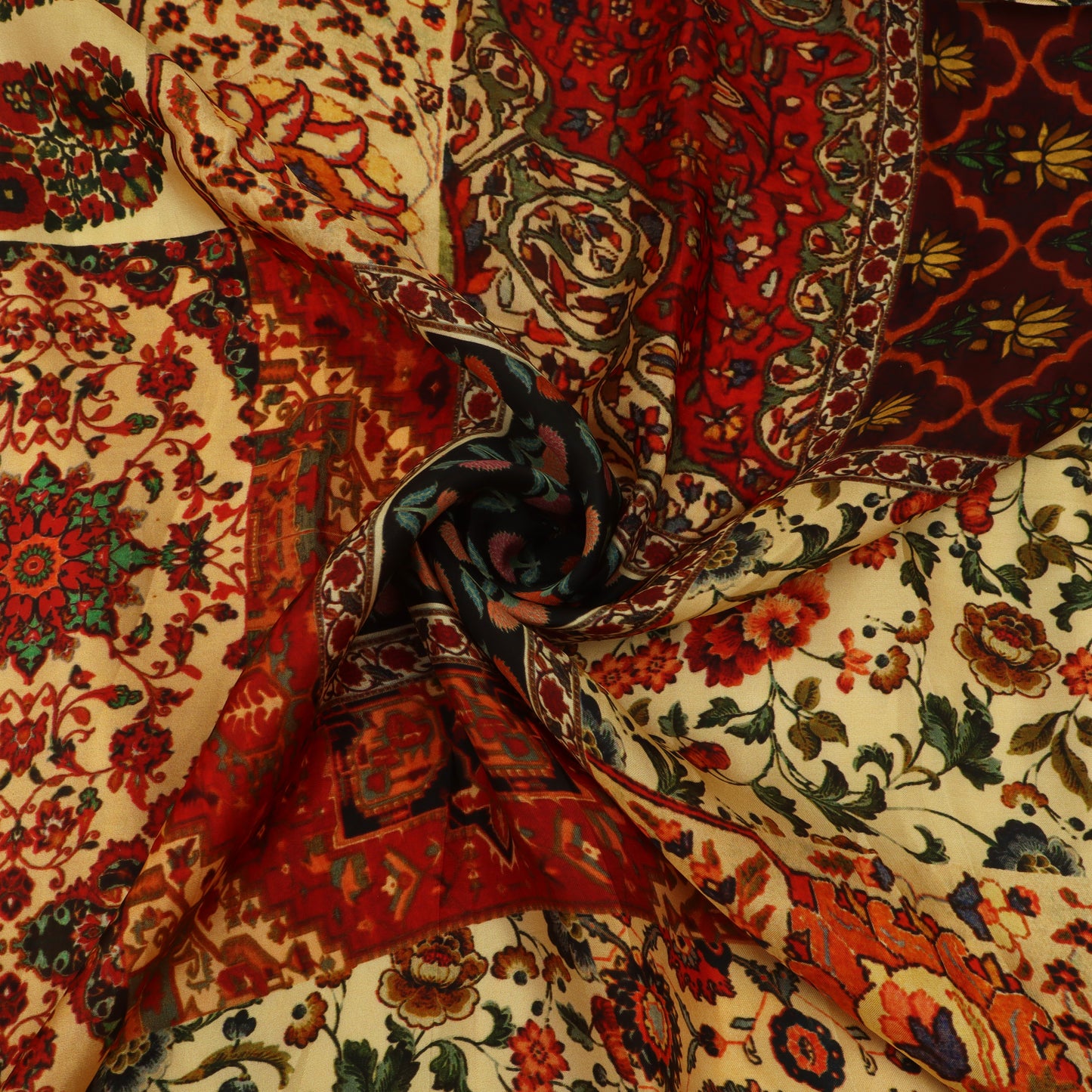 Brown Color Tone Floral Style Satin Fabric