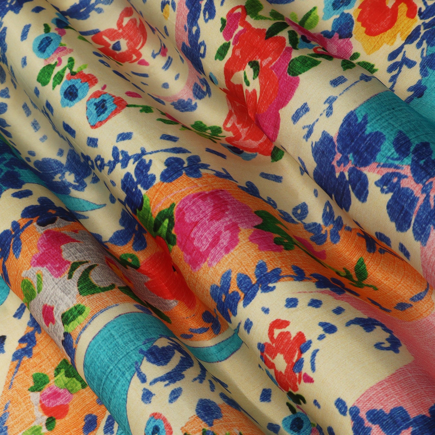 Multicolors Floral Satin Fabric