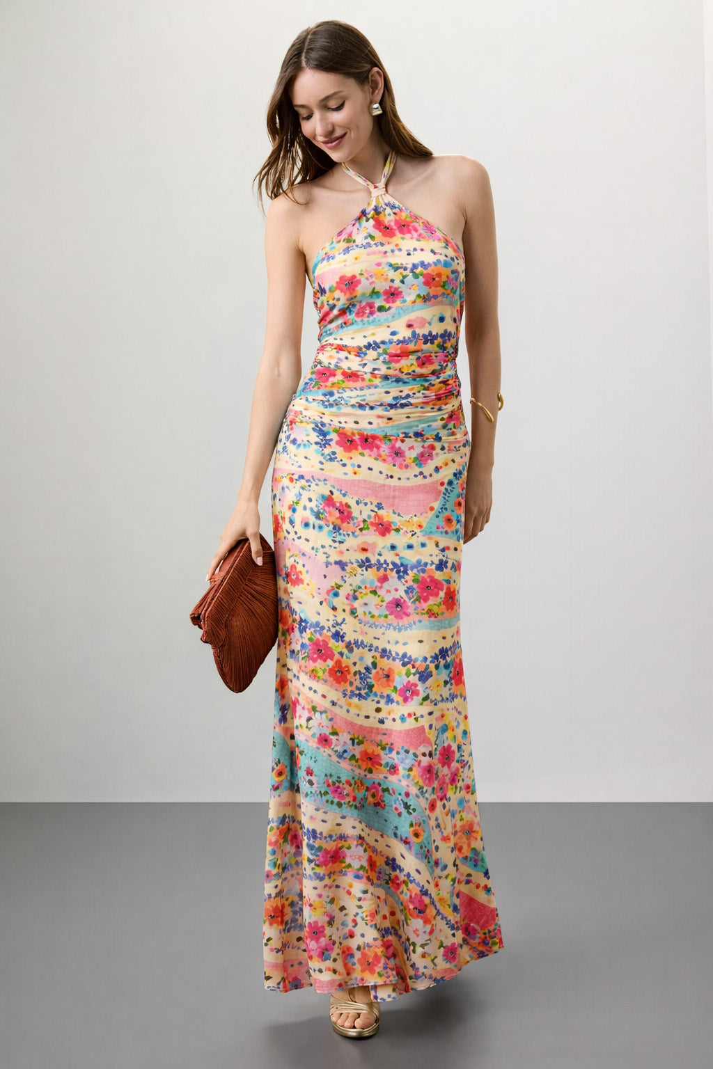 Multicolors Floral Satin Fabric