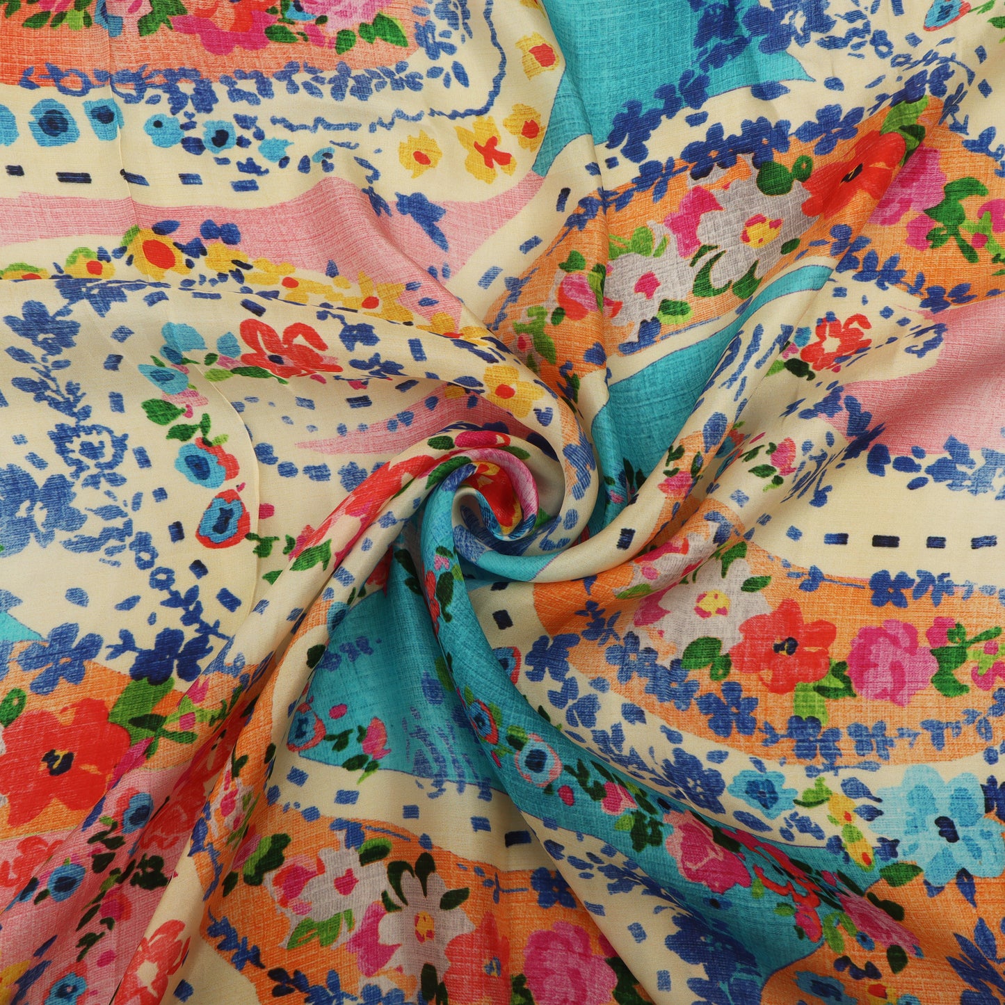 Multicolors Floral Satin Fabric