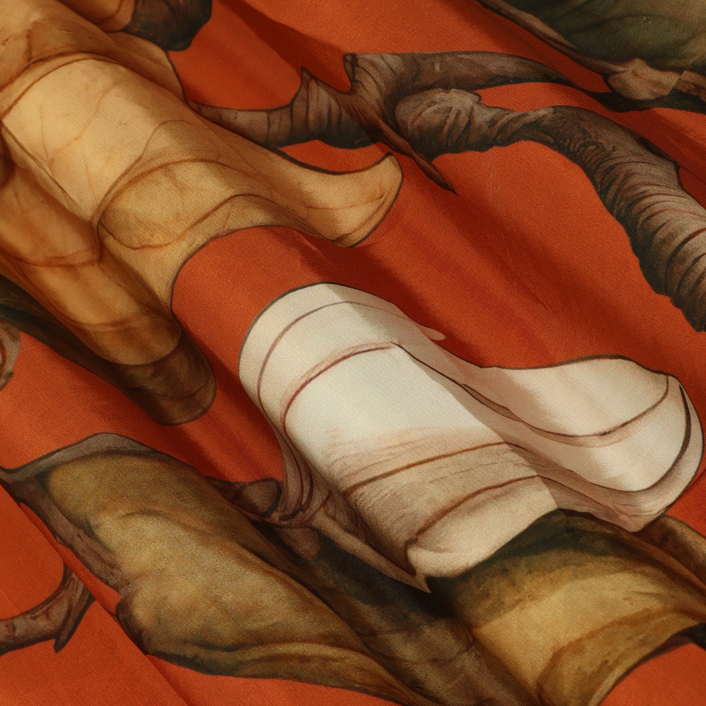 Pink & Rusty Color Satin Fabric With Floral Design