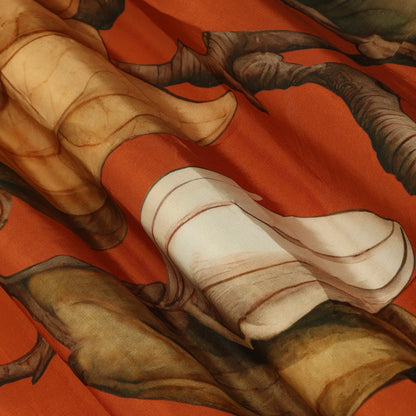 Pink & Rusty Color Satin Fabric With Floral Design