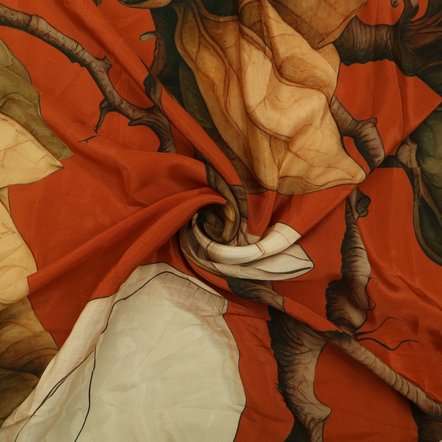 Pink & Rusty Color Satin Fabric With Floral Design