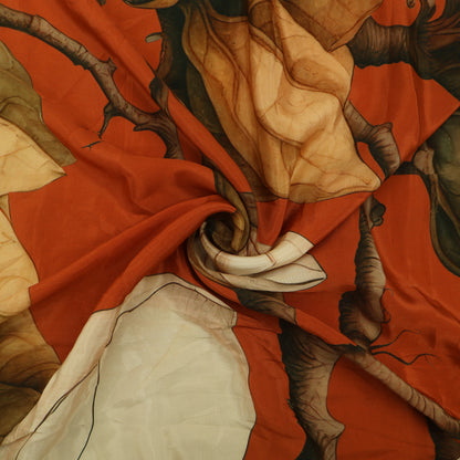 Pink & Rusty Color Satin Fabric With Floral Design