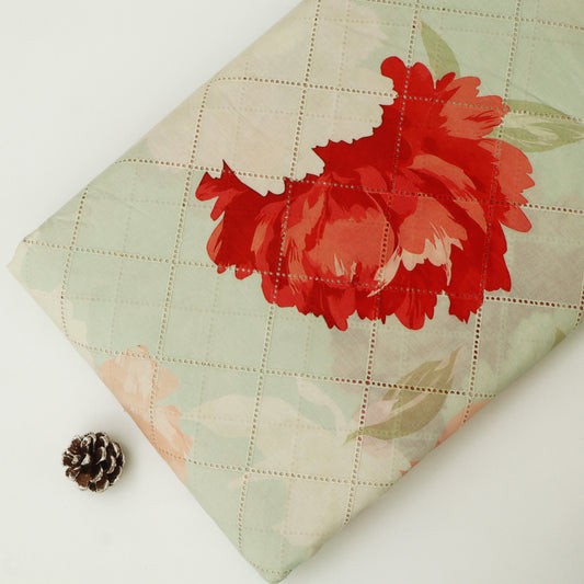 Cotton Chikan Print Embroidery Fabric