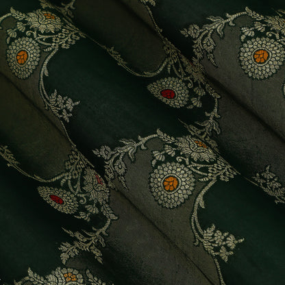 Bottle Green Color Katan Meena Brocade Fabric