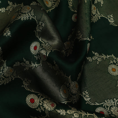 Bottle Green Color Katan Meena Brocade Fabric