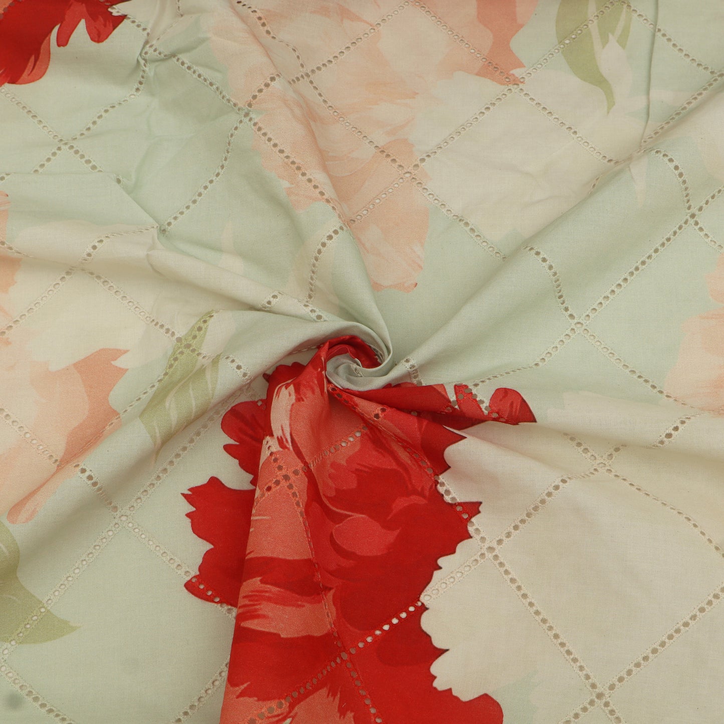 Cotton Chikan Print Embroidery Fabric