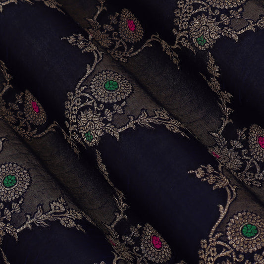 Navy Blue Color Katan Meena Brocade Fabric