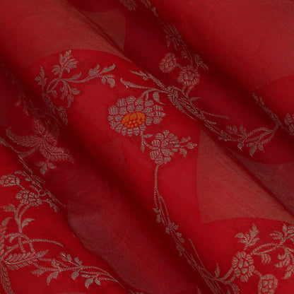 Red Color Katan Meena Brocade Fabric