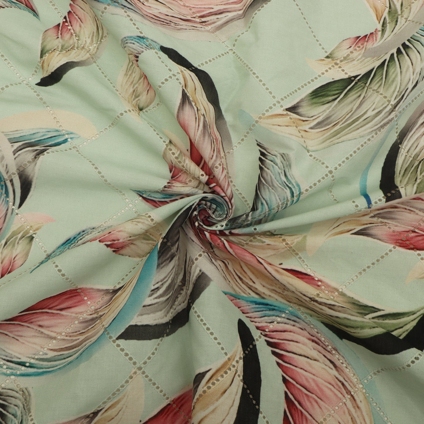 Cotton Chikan Print Embroidery Fabric