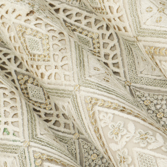 White Color Net Embroidery Fabric