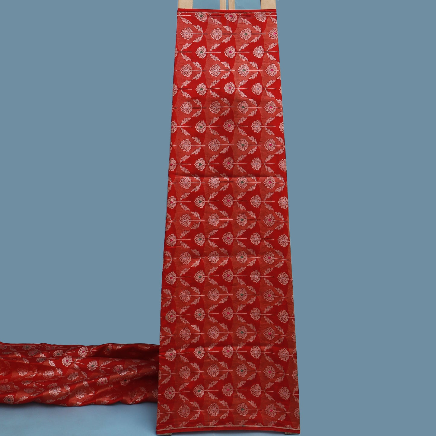 Red Color Katan Meena Brocade Fabric