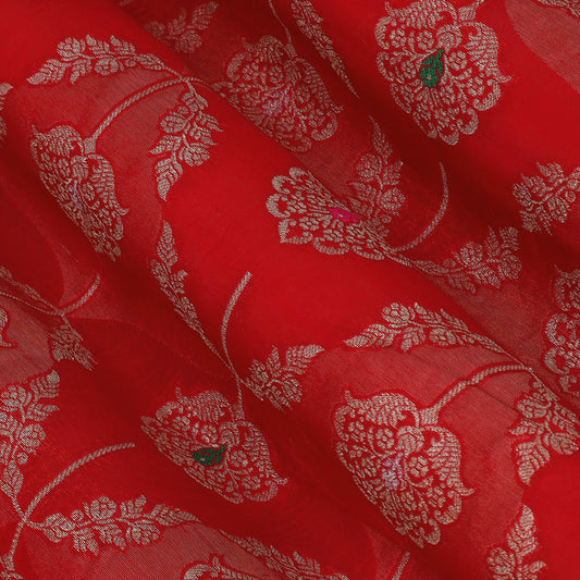 Red Color Katan Meena Brocade Fabric