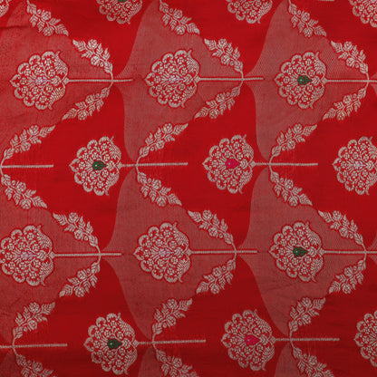 Red Color Katan Meena Brocade Fabric