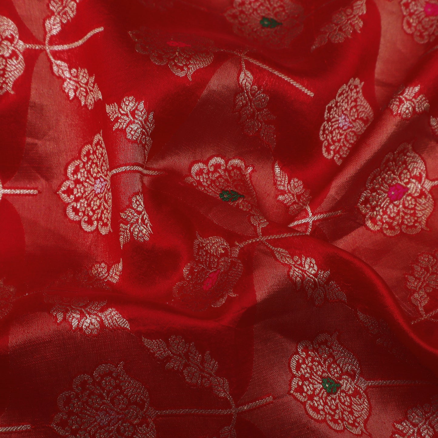 Red Color Katan Meena Brocade Fabric