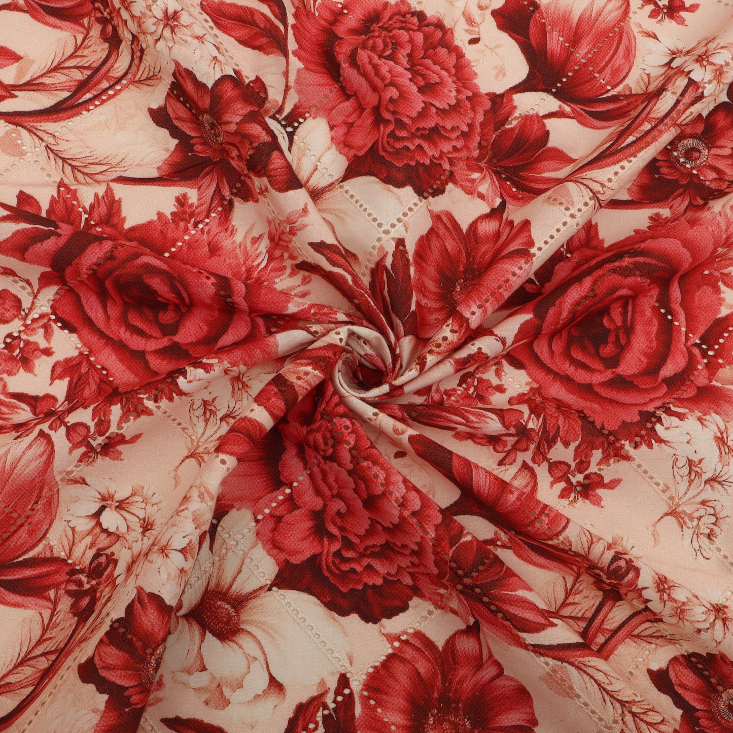 Cotton Chikan Print Embroidery Fabric