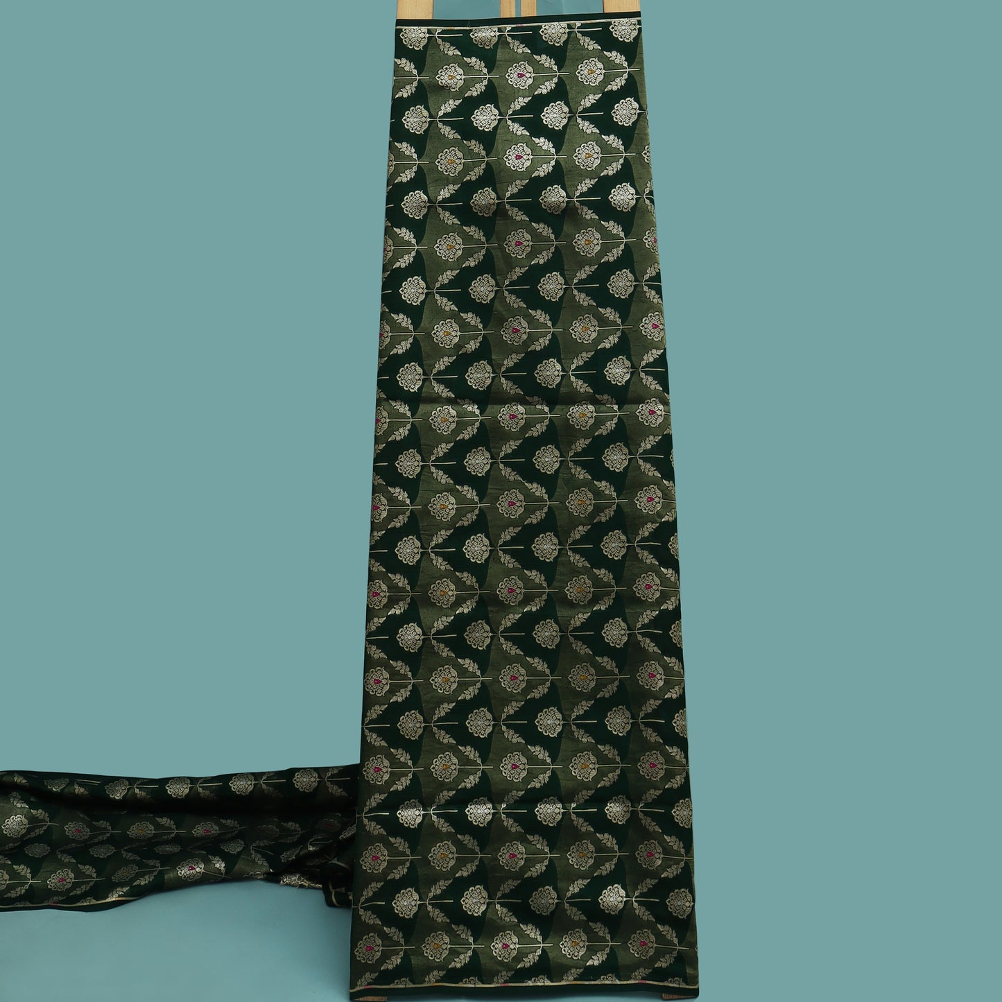 Bottle Green Color Katan Meena Brocade Fabric