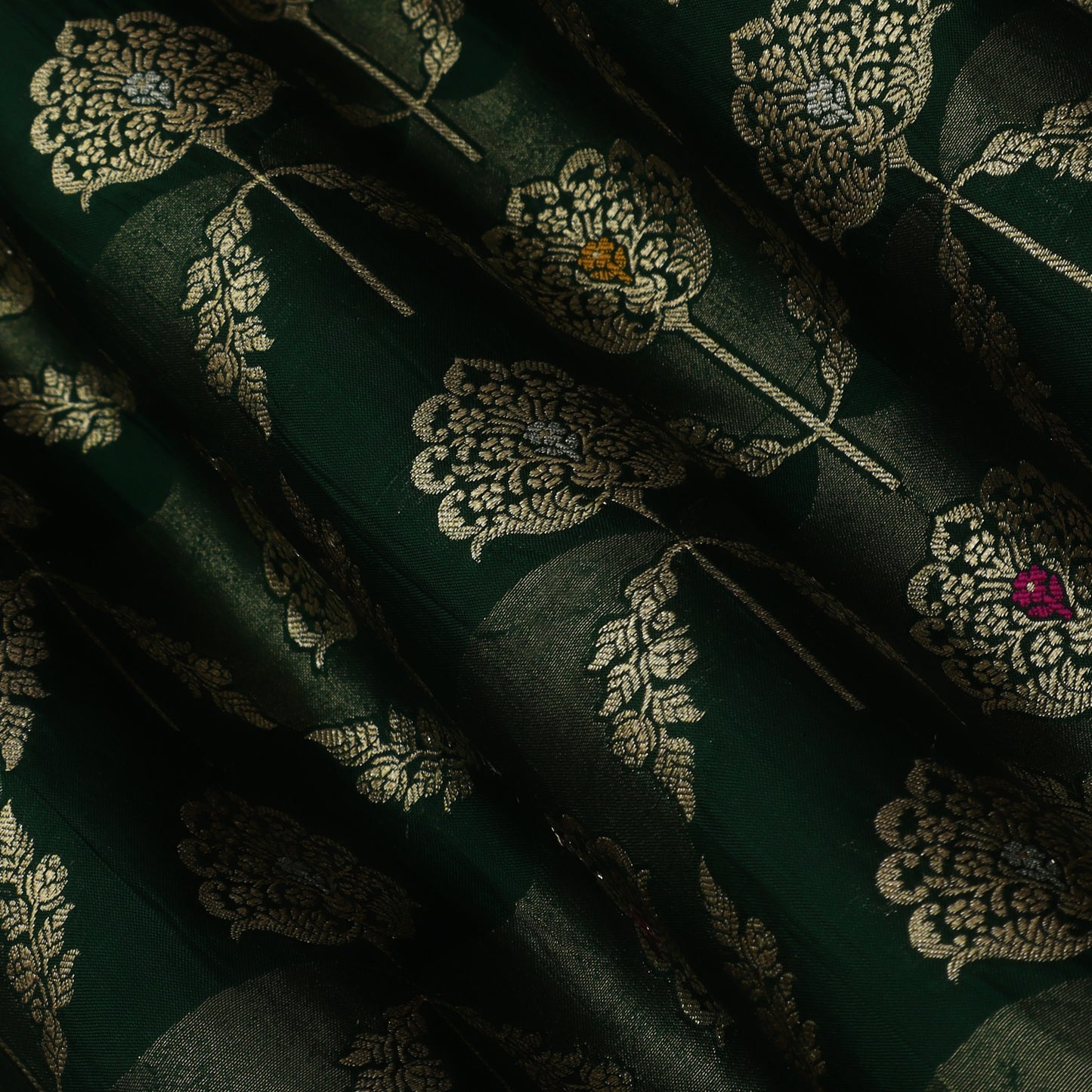 Bottle Green Color Katan Meena Brocade Fabric