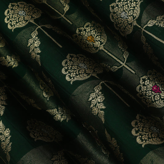 Bottle Green Color Katan Meena Brocade Fabric