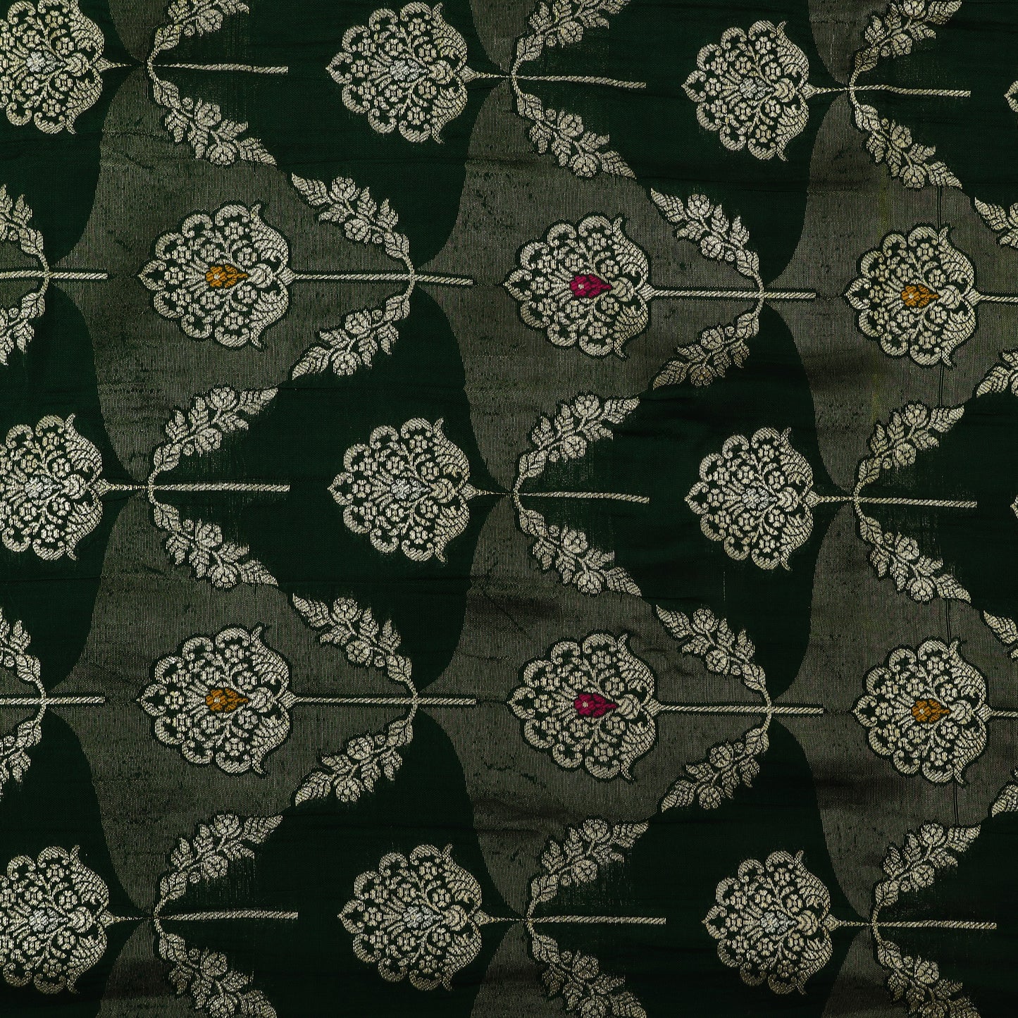 Bottle Green Color Katan Meena Brocade Fabric