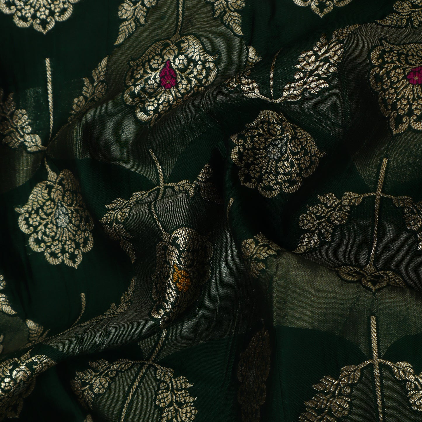 Bottle Green Color Katan Meena Brocade Fabric