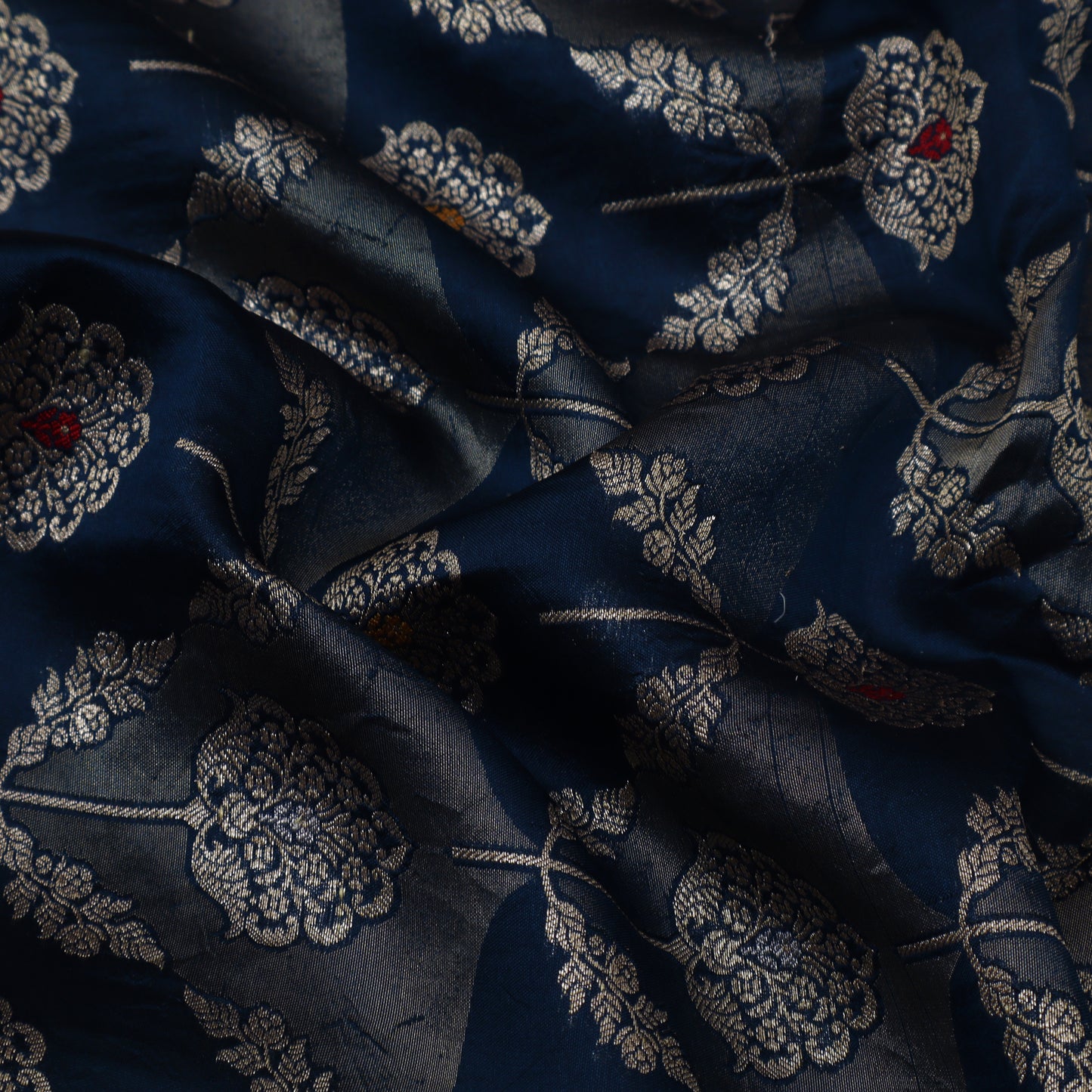 Teal Blue Color Katan Meena Brocade Fabric