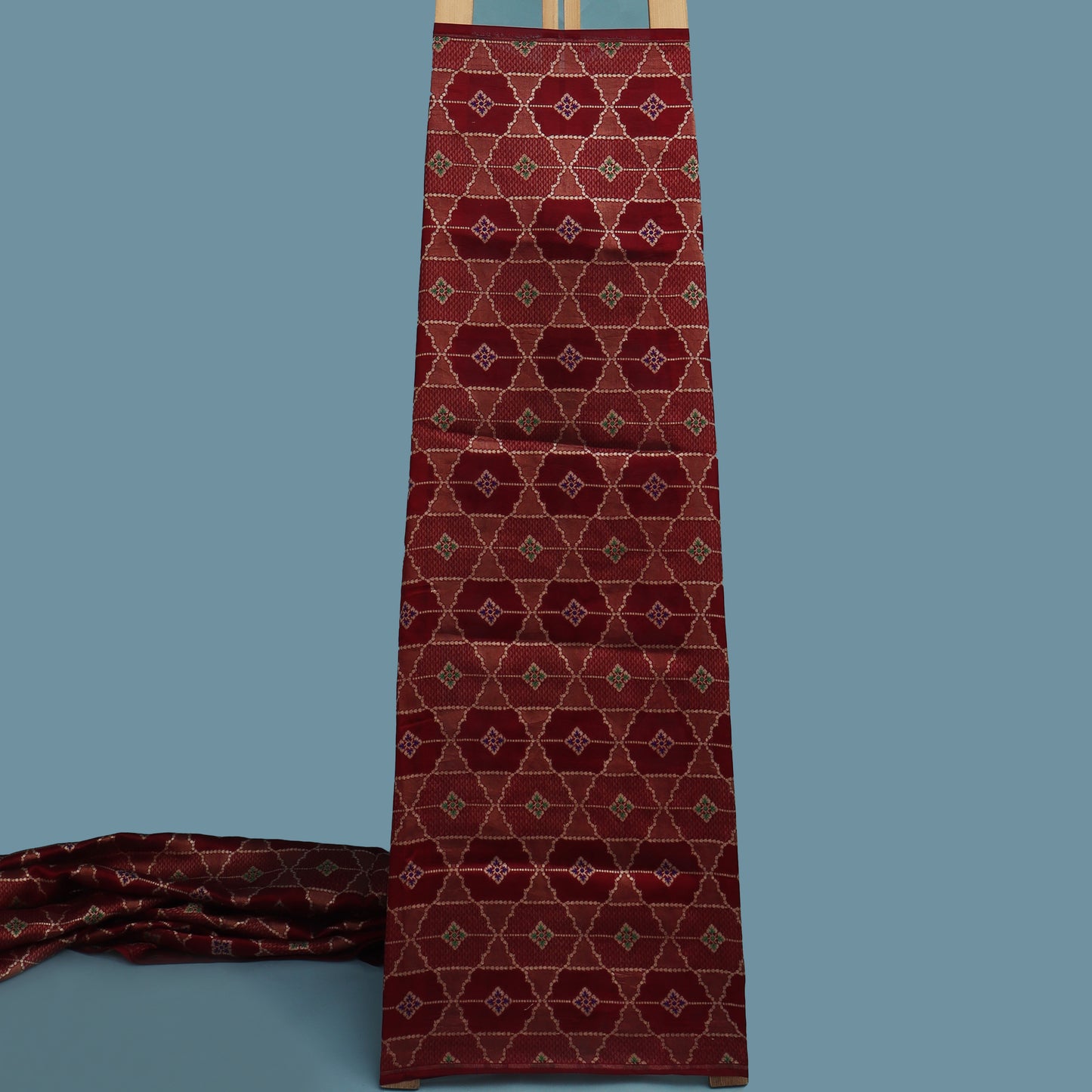 Maroon Color Katan Meena Brocade Fabric