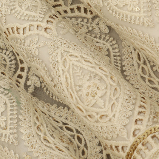 White Color Net Embroidery Fabric