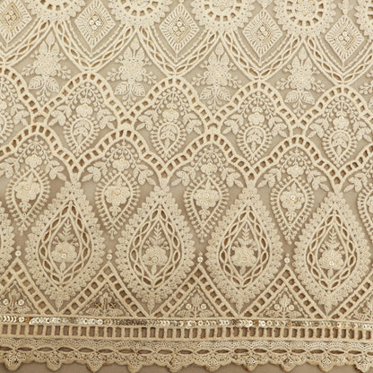 White Color Net Embroidery Fabric