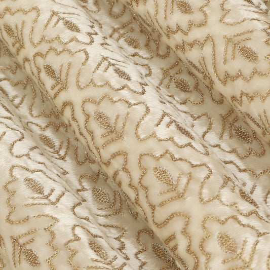 White Color Velvet Embroidery Fabric