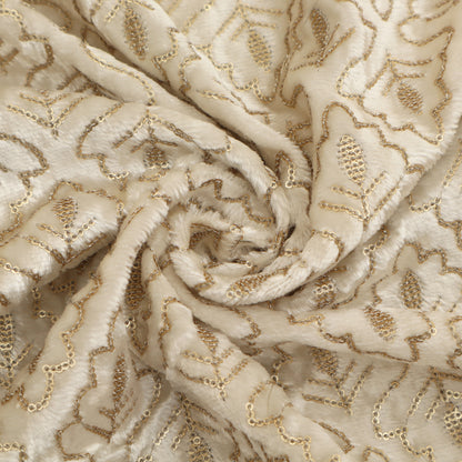 White Color Velvet Embroidery Fabric