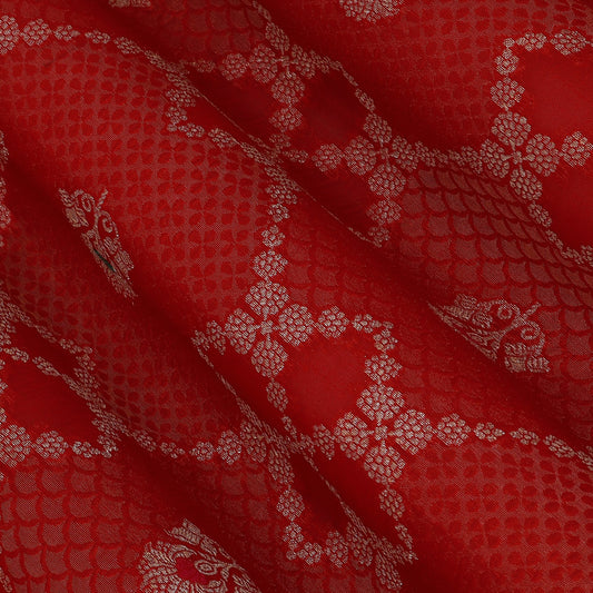 Red Color Katan Meena Brocade Fabric