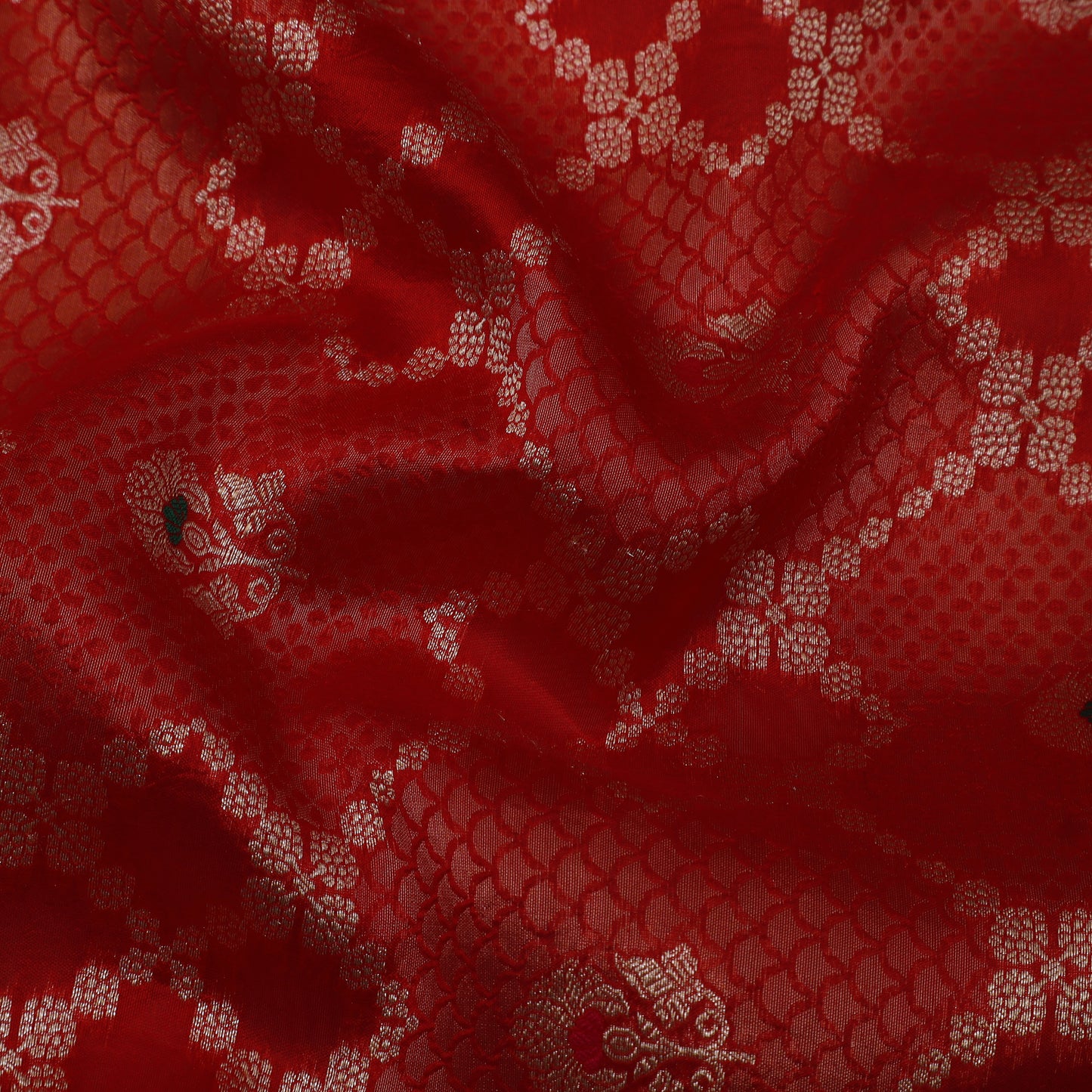 Red Color Katan Meena Brocade Fabric