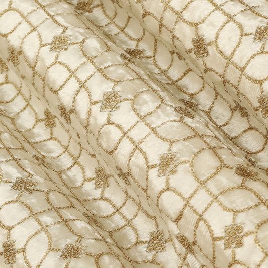 White Color Velvet Embroidery Fabric