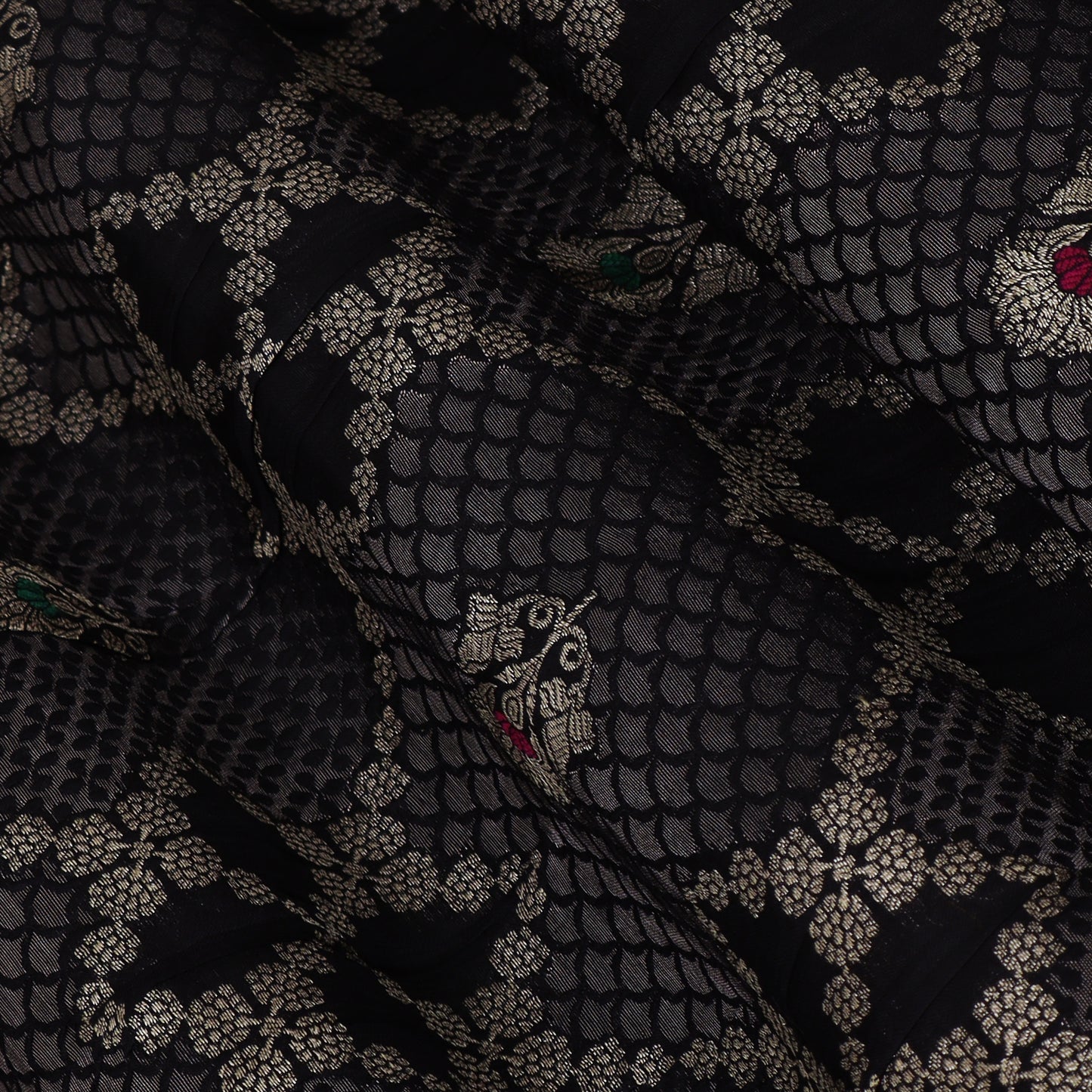 Black Color Katan Meena Brocade Fabric